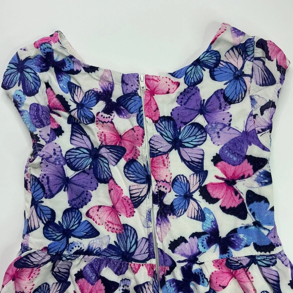 The Children's Place White Purple Butterfly Dress Kids Size 6 Ruffle Cap Sleeve